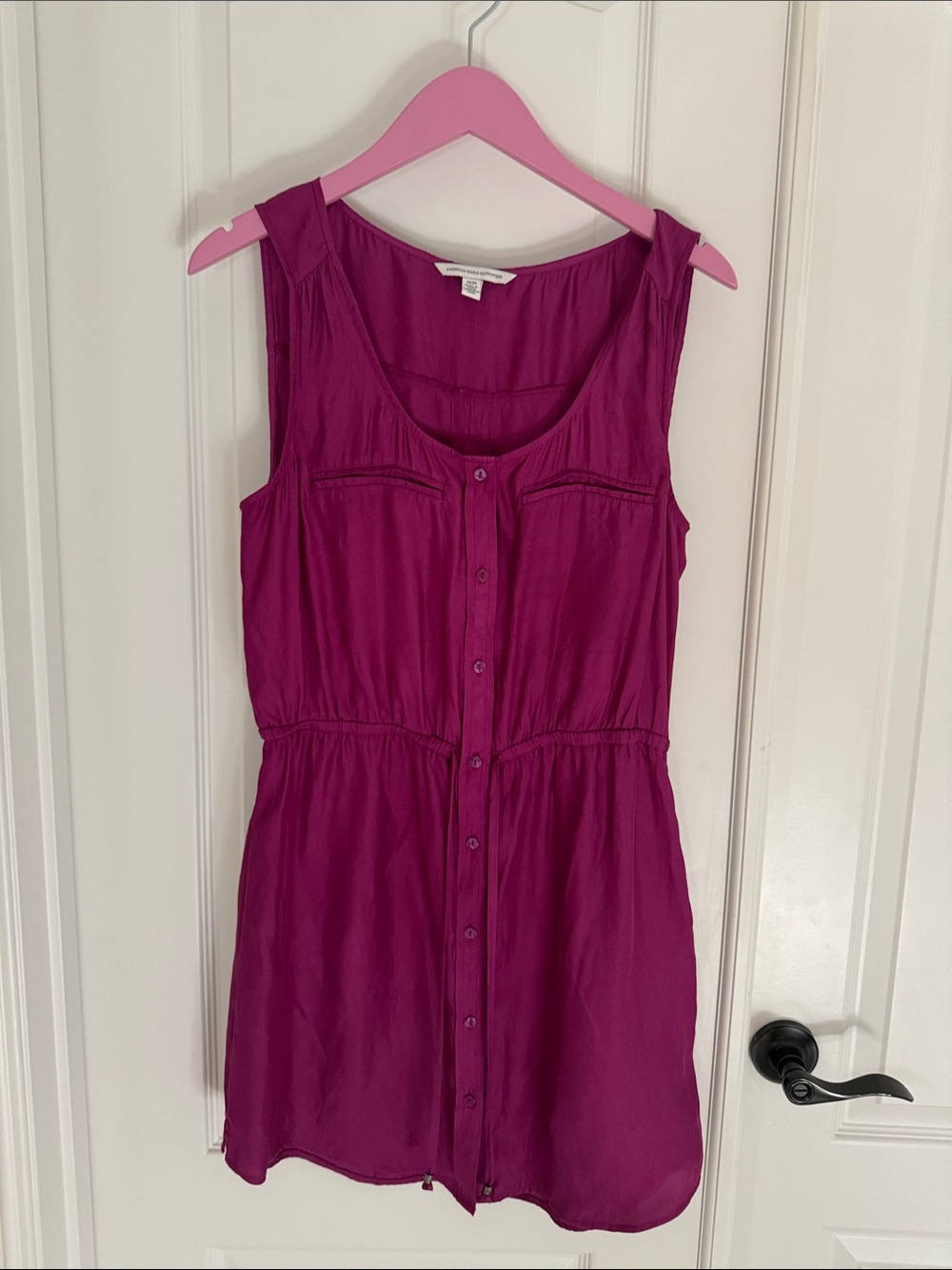 American Eagle Outfitters Sleeveless Button-Front Tunic in Deep Pink/purple